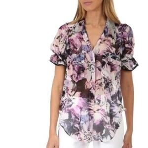 Women's Misa Los Angeles Lara Purple Floral Print Short Sleeve Size Small